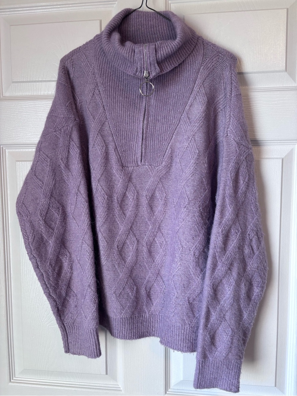 eesome Lavender Cable-Knit Half-Zip Turtleneck Sweater